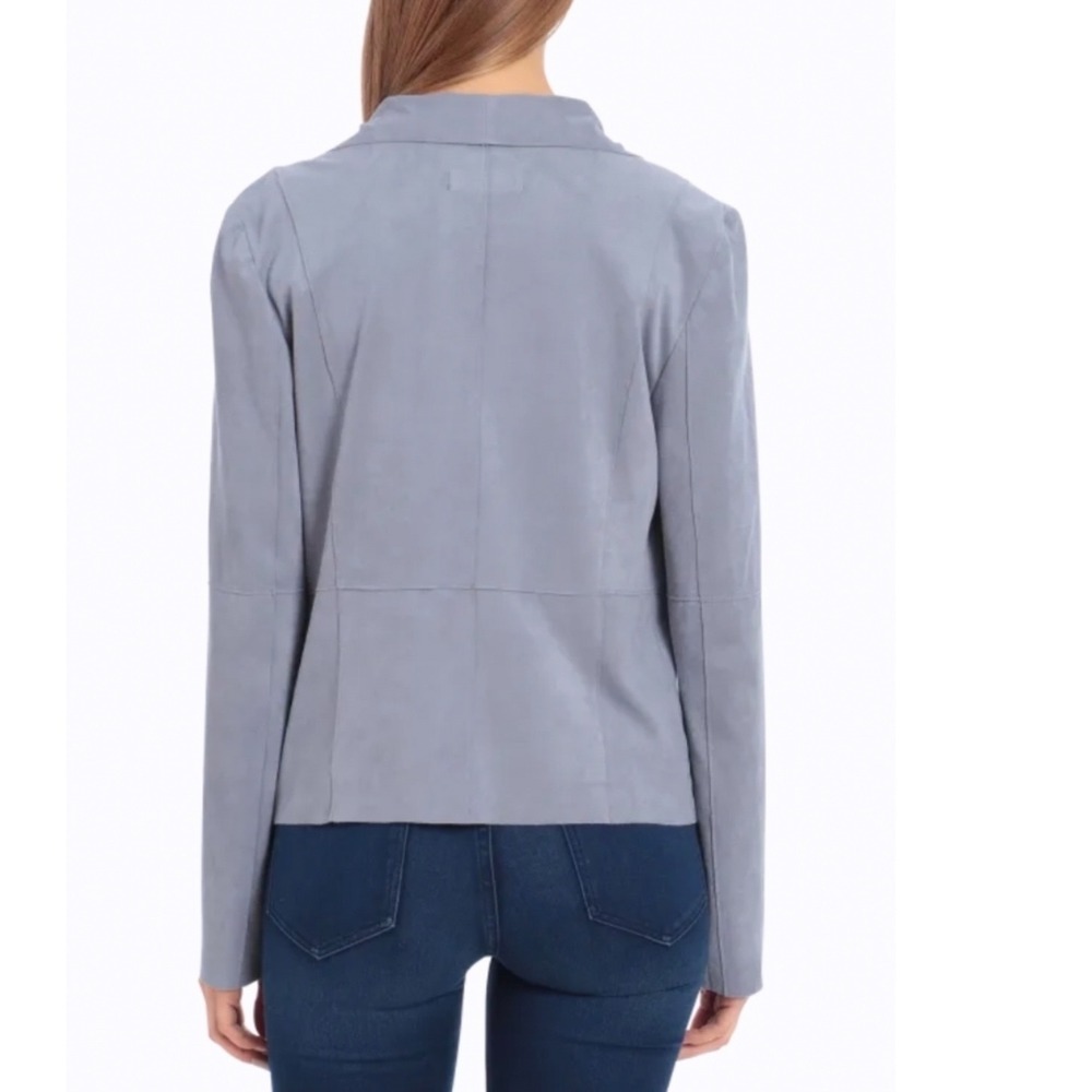Bagatelle Blue Faux Suede Draped Open Front Waterfall Jacket Lagenlook Sz S - Picture 2 of 11